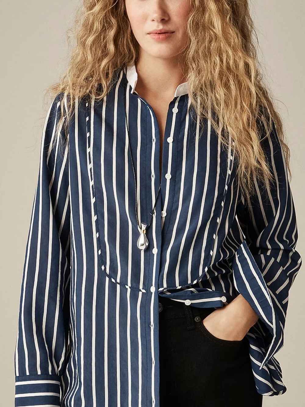 Jcrew Tuxedo-bib button up shirt in stripe